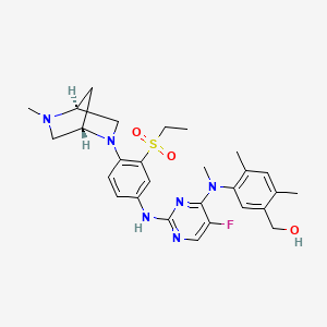 molecular formula C28H35FN6O3S B12853341 (5-((2-((3-(Ethylsulfonyl)-4-((1S,4S)-5-methyl-2,5-diazabicyclo[2.2.1]heptan-2-yl)phenyl)amino)-5-fluoropyrimidin-4-yl)(methyl)amino)-2,4-dimethylphenyl)methanol 