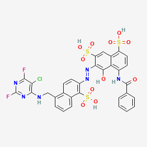 molecular formula C32H21ClF2N6O11S3 B12853345 4-Benzamido-6-((5-(((5-chloro-2,6-difluoropyrimidin-4-yl)amino)methyl)-1-sulfonaphthalen-2-yl)diazenyl)-5-hydroxynaphthalene-1,7-disulfonic acid 
