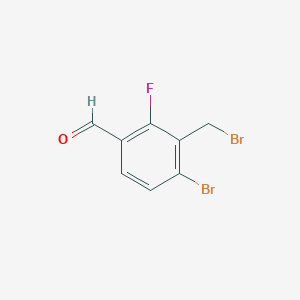 molecular formula C8H5Br2FO B12853428 4-Bromo-3-(bromomethyl)-2-fluorobenzaldehyde 