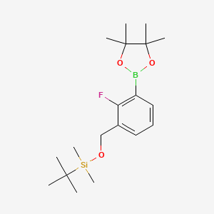 molecular formula C19H32BFO3Si B12853498 tert-Butyl((2-fluoro-3-(4,4,5,5-tetramethyl-1,3,2-dioxaborolan-2-yl)benzyl)oxy)dimethylsilane 