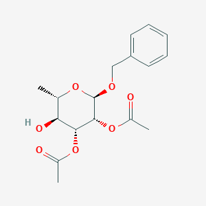 molecular formula C17H22O7 B12853656 (2R,3R,4R,5S,6S)-2-(Benzyloxy)-5-hydroxy-6-methyltetrahydro-2H-pyran-3,4-diyl diacetate 