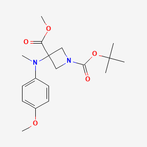 molecular formula C18H26N2O5 B12853823 O1-tert-Butyl O3-methyl 3-[(4-methoxyphenyl)methylamino]azetidine-1,3-dicarboxylate 