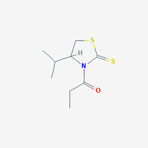 molecular formula C9H15NO2S B012854 1-[4-(Propan-2-yl)-2-sulfanylidene-1,3-thiazolidin-3-yl]propan-1-one CAS No. 102831-92-5