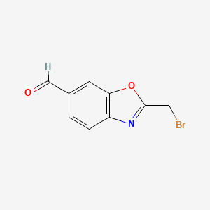 molecular formula C9H6BrNO2 B12854052 2-(Bromomethyl)benzo[d]oxazole-6-carboxaldehyde 