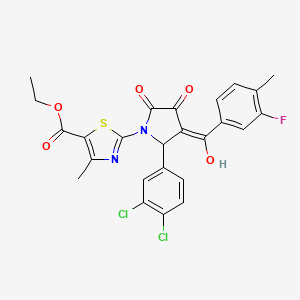 molecular formula C25H19Cl2FN2O5S B12854371 Ethyl 2-(2-(3,4-dichlorophenyl)-3-(3-fluoro-4-methylbenzoyl)-4-hydroxy-5-oxo-2,5-dihydro-1H-pyrrol-1-yl)-4-methylthiazole-5-carboxylate CAS No. 617698-00-7