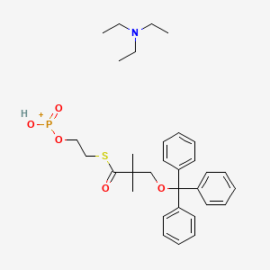 molecular formula C32H43NO5PS+ B12854462 Triethylamine 2-((2,2-dimethyl-3-(trityloxy)propanoyl)thio)ethyl phosphonate 