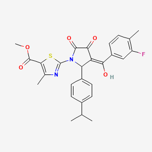 molecular formula C27H25FN2O5S B12854509 Methyl 2-(3-(3-fluoro-4-methylbenzoyl)-4-hydroxy-2-(4-isopropylphenyl)-5-oxo-2,5-dihydro-1H-pyrrol-1-yl)-4-methylthiazole-5-carboxylate CAS No. 618073-29-3