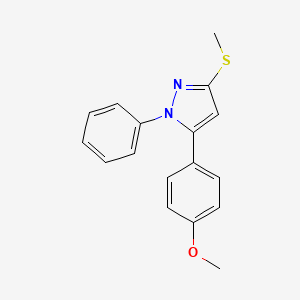 molecular formula C17H16N2OS B12854564 5-(4-Methoxyphenyl)-3-methylthio-1-phenyl-1H-pyrazole CAS No. 871110-15-5