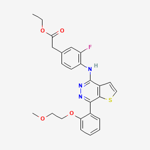molecular formula C25H24FN3O4S B12854856 Ethyl 2-(3-fluoro-4-((7-(2-(2-methoxyethoxy)phenyl)thieno[2,3-d]pyridazin-4-yl)amino)phenyl)acetate 