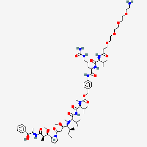 molecular formula C69H115N11O17 B12854890 [4-[[(2S)-2-[[(2S)-2-[3-[2-[2-[2-(2-aminoethoxy)ethoxy]ethoxy]ethoxy]propanoylamino]-3-methylbutanoyl]amino]-5-(carbamoylamino)pentanoyl]amino]phenyl]methyl N-[(2S)-1-[[(2S)-2-[[(3R,4S,5S)-1-[(2S)-2-[(1R,2R)-3-[[(1S,2R)-1-hydroxy-1-phenylpropan-2-yl]amino]-1-methoxy-2-methyl-3-oxopropyl]pyrrolidin-1-yl]-3-methoxy-5-methyl-1-oxoheptan-4-yl]-methylamino]-3-methylbutanoyl]amino]-3-methyl-1-oxobutan-2-yl]-N-methylcarbamate 