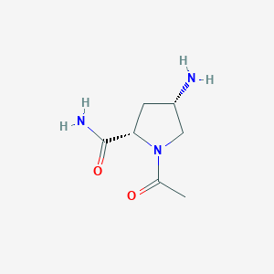 molecular formula C7H13N3O2 B12854935 (2S,4S)-1-acetyl-4-aminopyrrolidine-2-carboxamide 