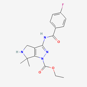 molecular formula C17H19FN4O3 B12855004 Ethyl 3-(4-fluorobenzamido)-6,6-dimethyl-5,6-dihydropyrrolo[3,4-c]pyrazole-1(4H)-carboxylate 