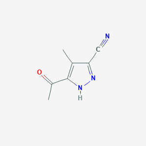 molecular formula C7H7N3O B12855211 5-Acetyl-4-methyl-1H-pyrazole-3-carbonitrile 
