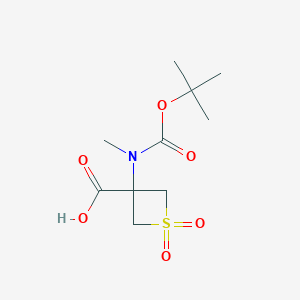 molecular formula C10H17NO6S B12857532 3-[tert-Butoxycarbonyl(methyl)amino]-1,1-dioxo-thietane-3-carboxylic acid 