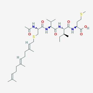 molecular formula C36H62N4O6S2 B128576 N-Acetyl-S-[(2E,6E)-3,7,11-trimethyldodeca-2,6,10-trienyl]-L-cysteinyl-D-valyl-L-isoleucyl-L-methionine CAS No. 144608-65-1