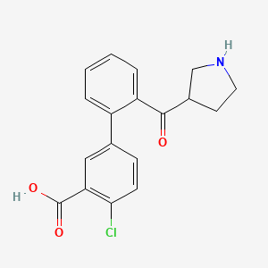 molecular formula C18H16ClNO3 B12857790 4-Chloro-2'-(pyrrolidine-3-carbonyl)-[1,1'-biphenyl]-3-carboxylic acid 