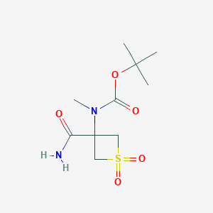 molecular formula C10H18N2O5S B12858039 tert-Butyl N-(3-carbamoyl-1,1-dioxo-thietan-3-yl)-N-methyl-carbamate 