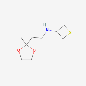 molecular formula C9H17NO2S B12858078 N-[2-(2-Methyl-1,3-dioxolan-2-yl)ethyl]thietan-3-amine 