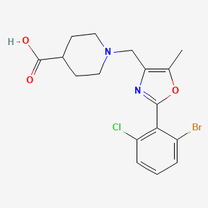 molecular formula C17H18BrClN2O3 B12858983 1-((2-(2-Bromo-6-chlorophenyl)-5-methyloxazol-4-yl)methyl)piperidine-4-carboxylic acid 
