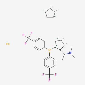 molecular formula C28H26F6FeNP B12859663 Ferrocene, 1-[bis[4-(trifluoromethyl)phenyl]phosphino]-2-[(1R)-1-(dimethylamino)ethyl]-, (1R)- 