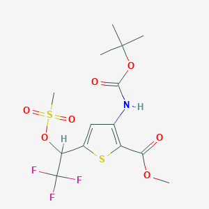 molecular formula C14H18F3NO7S2 B12860032 Methyl 3-((tert-butoxycarbonyl)amino)-5-(2,2,2-trifluoro-1-((methylsulfonyl)oxy)ethyl)thiophene-2-carboxylate 