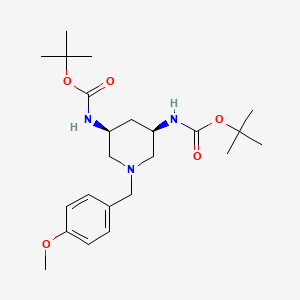 molecular formula C23H37N3O5 B12860438 di-tert-butyl ((3R,5S)-1-(4-methoxybenzyl)piperidine-3,5-diyl)dicarbamate 