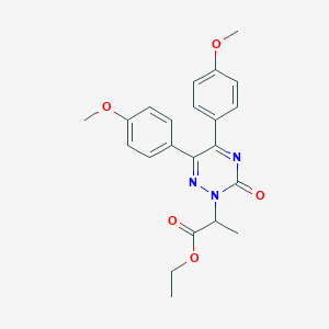 molecular formula C22H23N3O5 B012862 Ethyl 5,6-bis(4-methoxyphenyl)-alpha-methyl-3-oxo-1,2,4-triazine-2(3H)-acetate CAS No. 108734-80-1