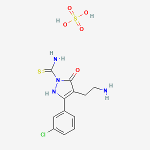 molecular formula C12H15ClN4O5S2 B1286281 4-(2-aminoethyl)-3-(3-chlorophenyl)-5-oxo-2,5-dihydro-1H-pyrazole-1-carbothioamide sulphate CAS No. 1177316-94-7