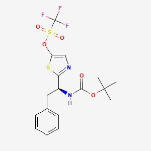 molecular formula C17H19F3N2O5S2 B12862843 Methanesulfonic acid, 1,1,1-trifluoro-, 2-[(1S)-1-[[(1,1-diMethylethoxy)carbonyl]aMino]-2-phenylethyl]-5-thiazolyl ester 