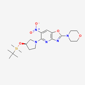 molecular formula C20H31N5O5Si B12863142 (R)-5-(3-((tert-butyldimethylsilyl)oxy)pyrrolidin-1-yl)-2-morpholino-6-nitrooxazolo[4,5-b]pyridine 