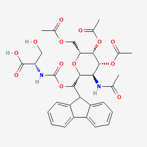 molecular formula C32H36N2O13 B12863322 ((((2R,3S,4R,5R,6R)-3-Acetamido-4,5-diacetoxy-6-(acetoxymethyl)tetrahydro-2H-pyran-2-yl)(9H-fluoren-9-yl)methoxy)carbonyl)-L-serine 