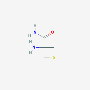 molecular formula C4H8N2OS B12863406 3-Aminothietane-3-carboxamide 