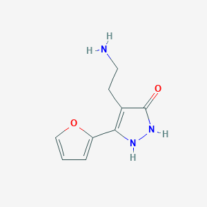 molecular formula C9H11N3O2 B1286346 4-(2-Aminoethyl)-5-(2-furyl)-1,2-dihydro-3H-pyrazol-3-one CAS No. 952959-52-3