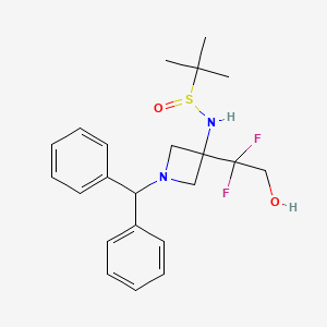 molecular formula C22H28F2N2O2S B12864269 N-[1-Benzhydryl-3-(1,1-difluoro-2-hydroxy-ethyl)azetidin-3-yl]-2-methyl-propane-2-sulfinamide 