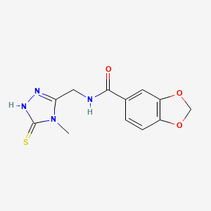 molecular formula C12H12N4O3S B12864349 N-[(4-methyl-5-sulfanyl-4H-1,2,4-triazol-3-yl)methyl]-1,3-benzodioxole-5-carboxamide 