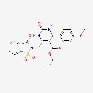 molecular formula C22H21N3O7S B12864585 Ethyl 6-((1,1-dioxido-3-oxobenzo[d]isothiazol-2(3H)-yl)methyl)-4-(4-methoxyphenyl)-2-oxo-1,2,3,4-tetrahydropyrimidine-5-carboxylate 