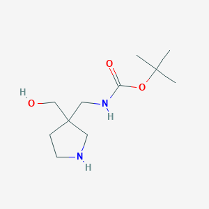 molecular formula C11H22N2O3 B12864741 tert-butyl N-{[3-(hydroxymethyl)pyrrolidin-3-yl]methyl}carbamate 
