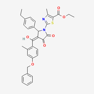 molecular formula C34H32N2O6S B12865890 Ethyl 2-[3-[4-(benzyloxy)-2-methylbenzoyl]-2-(4-ethylphenyl)-4-hydroxy-5-oxo-2,5-dihydro-1H-pyrrol-1-YL]-4-methyl-1,3-thiazole-5-carboxylate CAS No. 488803-76-5