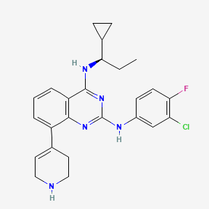 molecular formula C25H27ClFN5 B12866185 (R)-N2-(3-Chloro-4-fluorophenyl)-N4-(1-cyclopropylpropyl)-8-(1,2,3,6-tetrahydropyridin-4-yl)quinazoline-2,4-diamine 