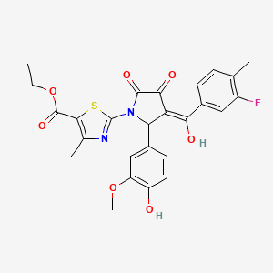 molecular formula C26H23FN2O7S B12866603 Ethyl 2-(3-(3-fluoro-4-methylbenzoyl)-4-hydroxy-2-(4-hydroxy-3-methoxyphenyl)-5-oxo-2,5-dihydro-1H-pyrrol-1-yl)-4-methylthiazole-5-carboxylate CAS No. 617696-81-8