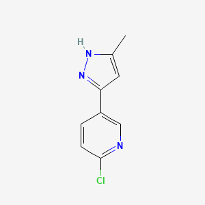 molecular formula C9H8ClN3 B12866958 Pyridine, 2-chloro-5-(5-methyl-1H-pyrazol-3-yl)- 