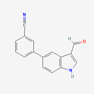molecular formula C16H10N2O B12867022 3-(3-formyl-1H-indol-5-yl)benzonitrile 