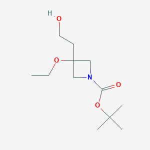 molecular formula C12H23NO4 B12867601 tert-Butyl 3-ethoxy-3-(2-hydroxyethyl)azetidine-1-carboxylate 