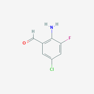 molecular formula C7H5ClFNO B12868223 2-Amino-5-chloro-3-fluorobenzaldehyde 