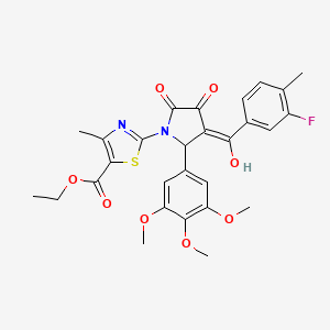 molecular formula C28H27FN2O8S B12868960 Ethyl 2-(3-(3-fluoro-4-methylbenzoyl)-4-hydroxy-5-oxo-2-(3,4,5-trimethoxyphenyl)-2,5-dihydro-1H-pyrrol-1-yl)-4-methylthiazole-5-carboxylate CAS No. 609794-64-1