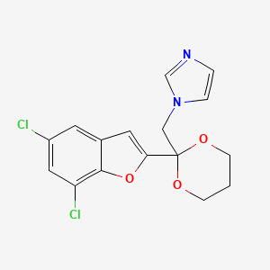 molecular formula C16H14Cl2N2O3 B12870134 1H-Imidazole, 1-((2-(5,7-dichloro-2-benzofuranyl)-1,3-dioxan-2-yl)methyl)- CAS No. 98519-16-5
