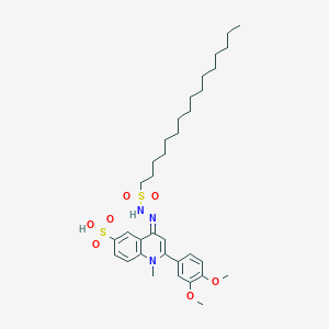molecular formula C34H51N3O7S2 B12871874 2-(3,4-Dimethoxyphenyl)-4-(2-(hexadecylsulfonyl)hydrazono)-1-methyl-1,4-dihydroquinoline-6-sulfonic acid CAS No. 155637-08-4