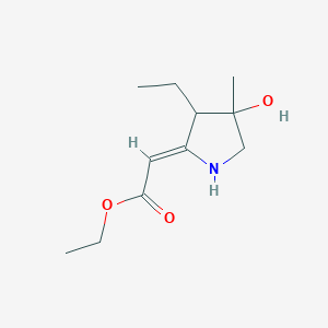 molecular formula C11H19NO3 B12871922 Ethyl 2-(3-ethyl-4-hydroxy-4-methylpyrrolidin-2-ylidene)acetate 