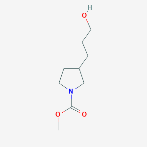 molecular formula C9H17NO3 B12872017 Methyl 3-(3-hydroxypropyl)pyrrolidine-1-carboxylate 