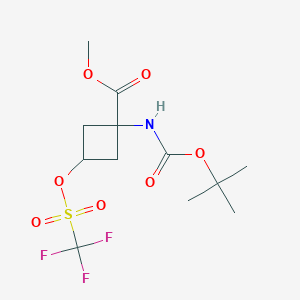 molecular formula C12H18F3NO7S B128731 1-(tert-Butyloxycarbonylamino)-3-(trifluoromethanesulfonyloxy)cyclobutane-1-carboxylic acid methyl ester CAS No. 222727-37-9